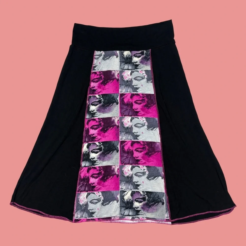 NONAME Marilyn Monroe Euro Pop Art Graphic Midi Skirt Black Pink Y2K Size 38